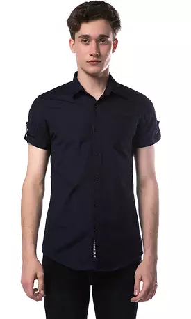 33892 Roll Up Sleeves Side Pocket Navy Blue Shirt