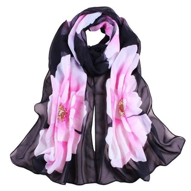 7 Colors Women Soft Thin Chiffon Silk Scarf Flower printed Scarves Wrap Shawl YLYL SM6