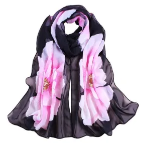 7 Colors Women Soft Thin Chiffon Silk Scarf Flower printed Scarves Wrap Shawl YLYL SM6