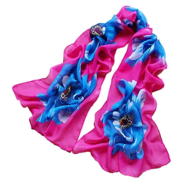 7 Colors Women Soft Thin Chiffon Silk Scarf Flower printed Scarves Wrap Shawl YLYL SM6