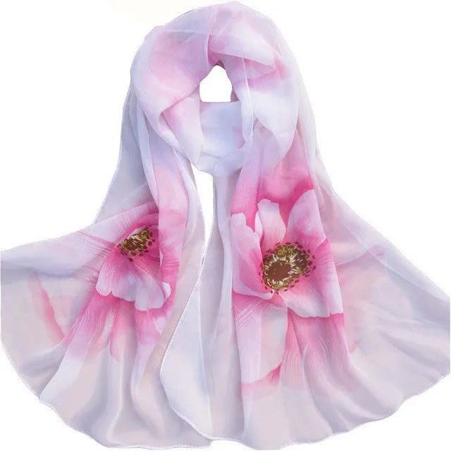 7 Colors Women Soft Thin Chiffon Silk Scarf Flower printed Scarves Wrap Shawl YLYL SM6