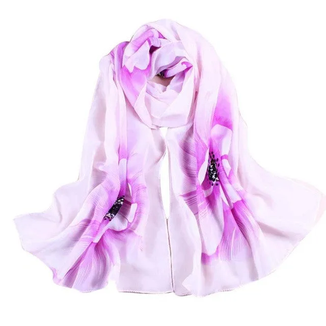 7 Colors Women Soft Thin Chiffon Silk Scarf Flower printed Scarves Wrap Shawl YLYL SM6