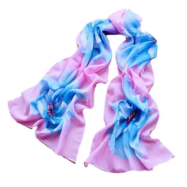 7 Colors Women Soft Thin Chiffon Silk Scarf Flower printed Scarves Wrap Shawl YLYL SM6