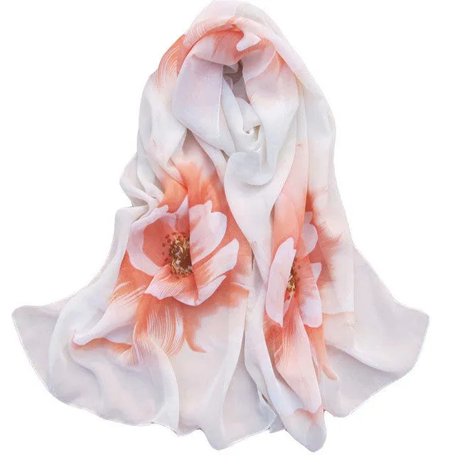 7 Colors Women Soft Thin Chiffon Silk Scarf Flower printed Scarves Wrap Shawl YLYL SM6