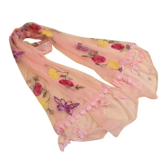 8 Colors  New Women's Scarves Embroidery Tassel Voile   Soft Warm Sacrf For Women Butterfly Shawl Wrap #1201 SM6