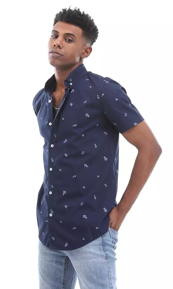 95010 Casual Self Patterned Full Buttoned Navy Blue Shirt