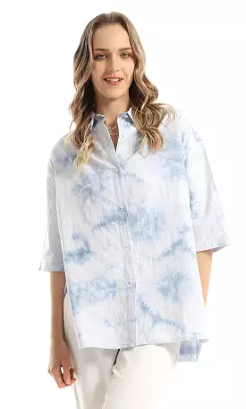 98936 Tie Dye Over Sized Self Patterned Light Blue Shirt