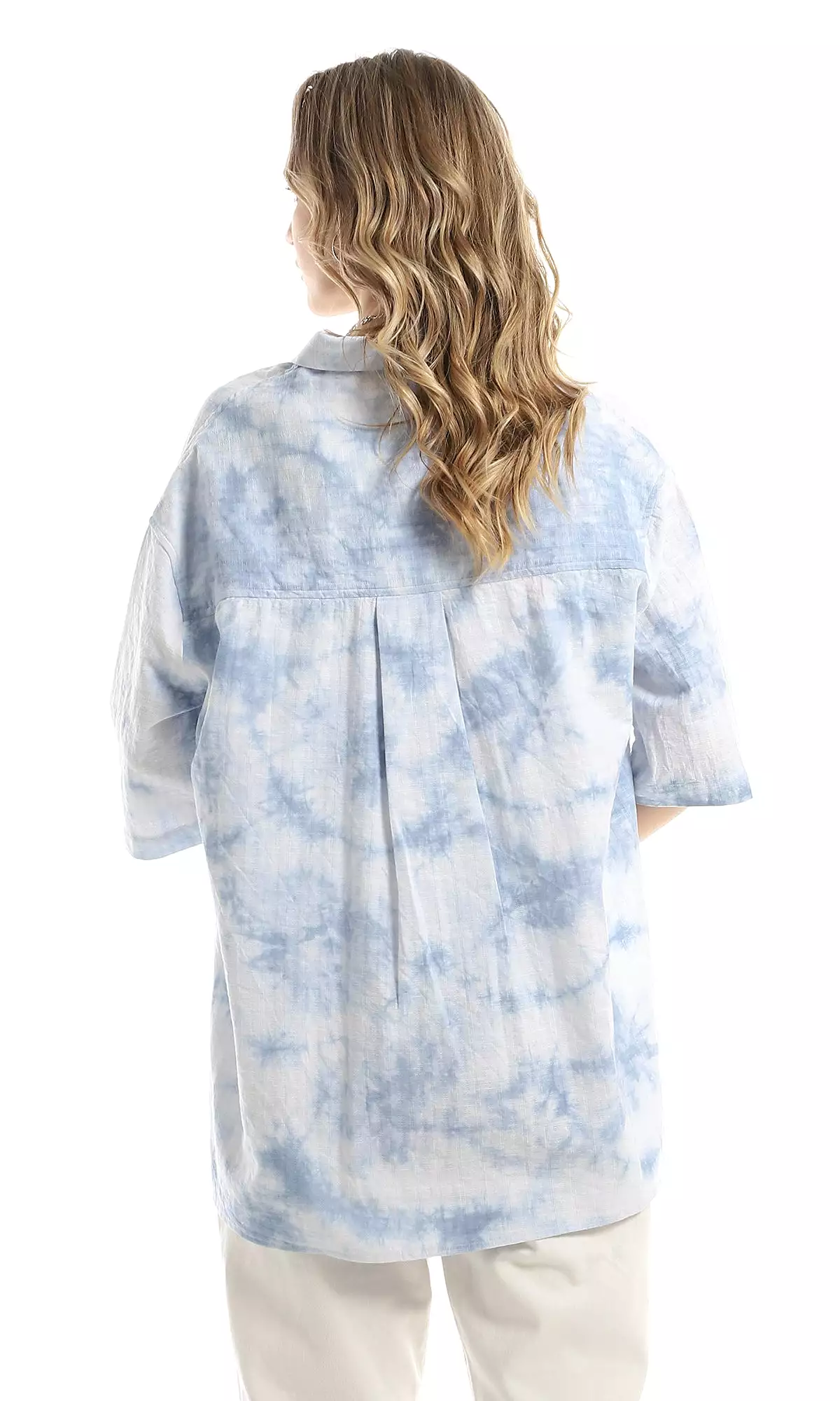 98936 Tie Dye Over Sized Self Patterned Light Blue Shirt