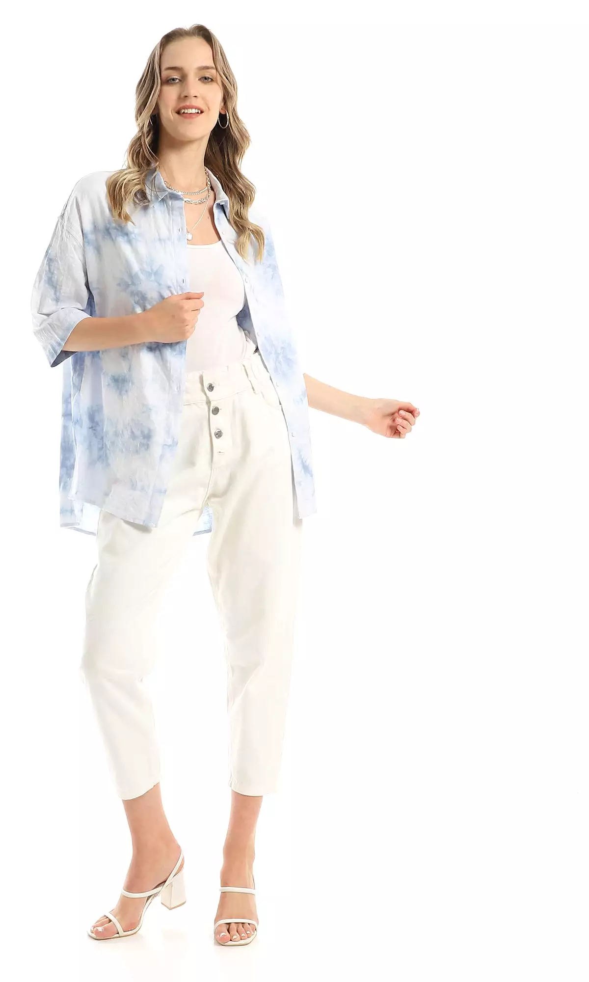 98936 Tie Dye Over Sized Self Patterned Light Blue Shirt