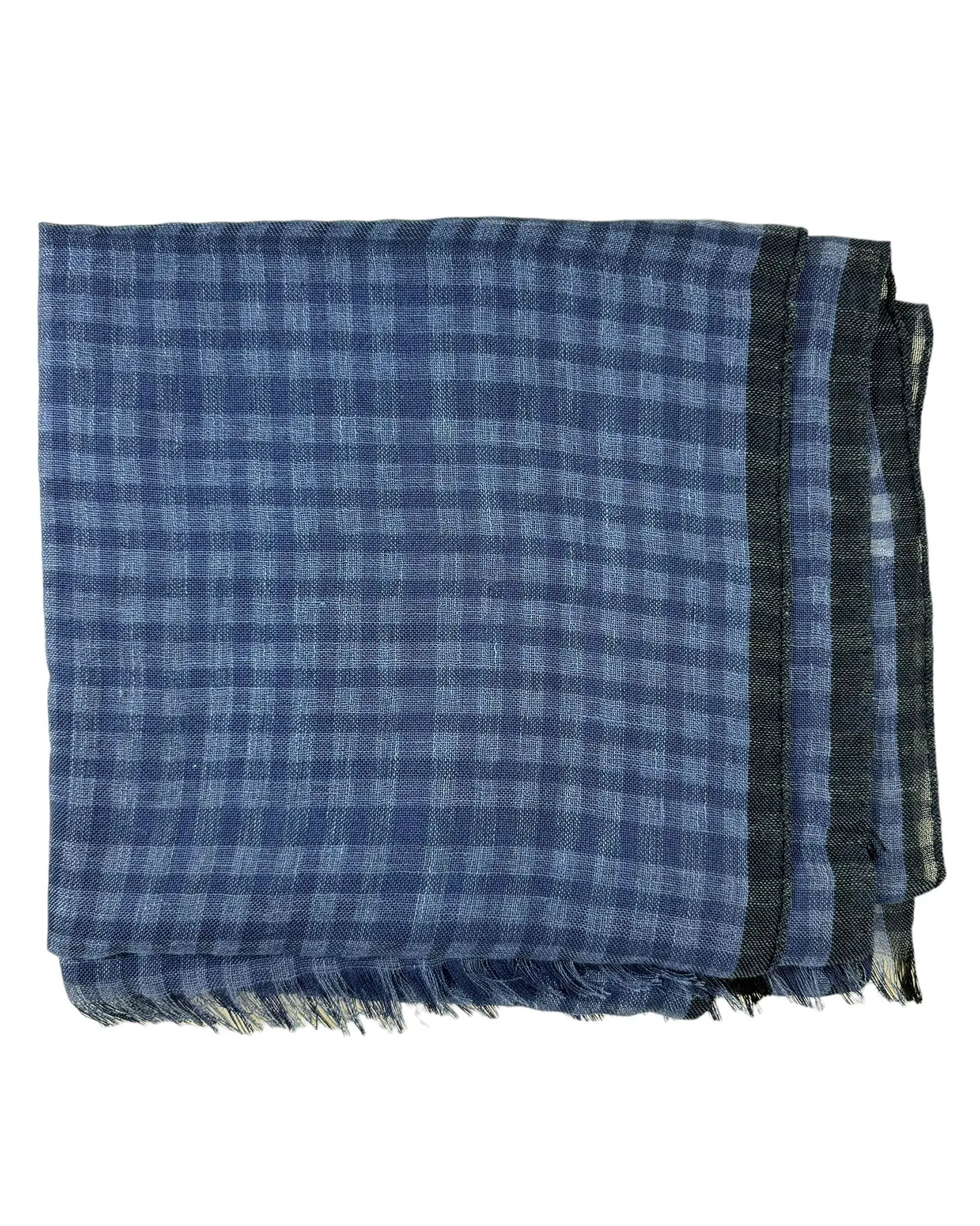 Agnona Scarf Dark Blue Check - Luxury Silk Linen Shawl