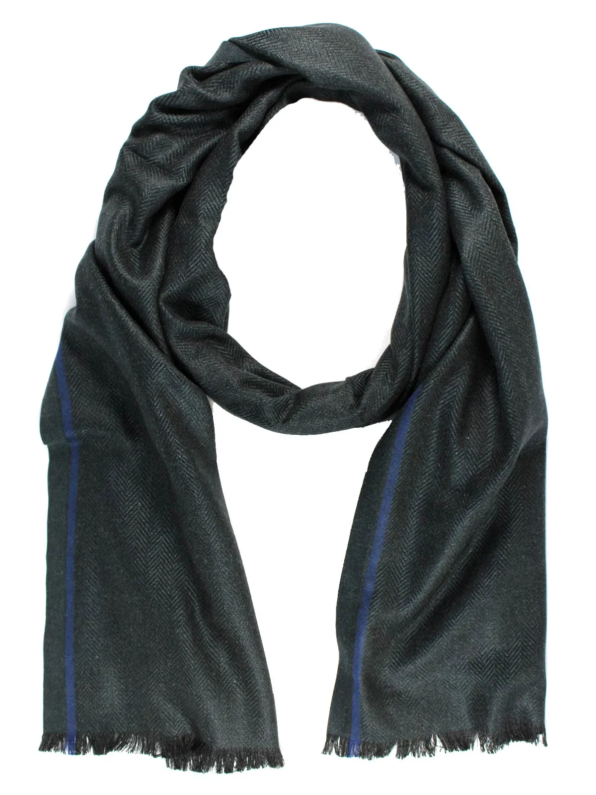 Agnona Scarf Dark Green Gray Stripes - Silk Shawl FINAL SALE