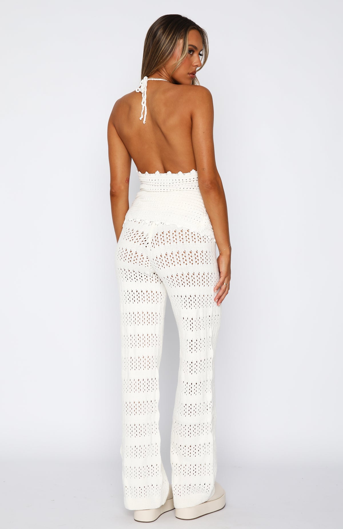 All Year Long Crochet Pants White