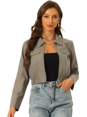 Allegra K- Zip Up Lightweight Cropped Bomber Jackets