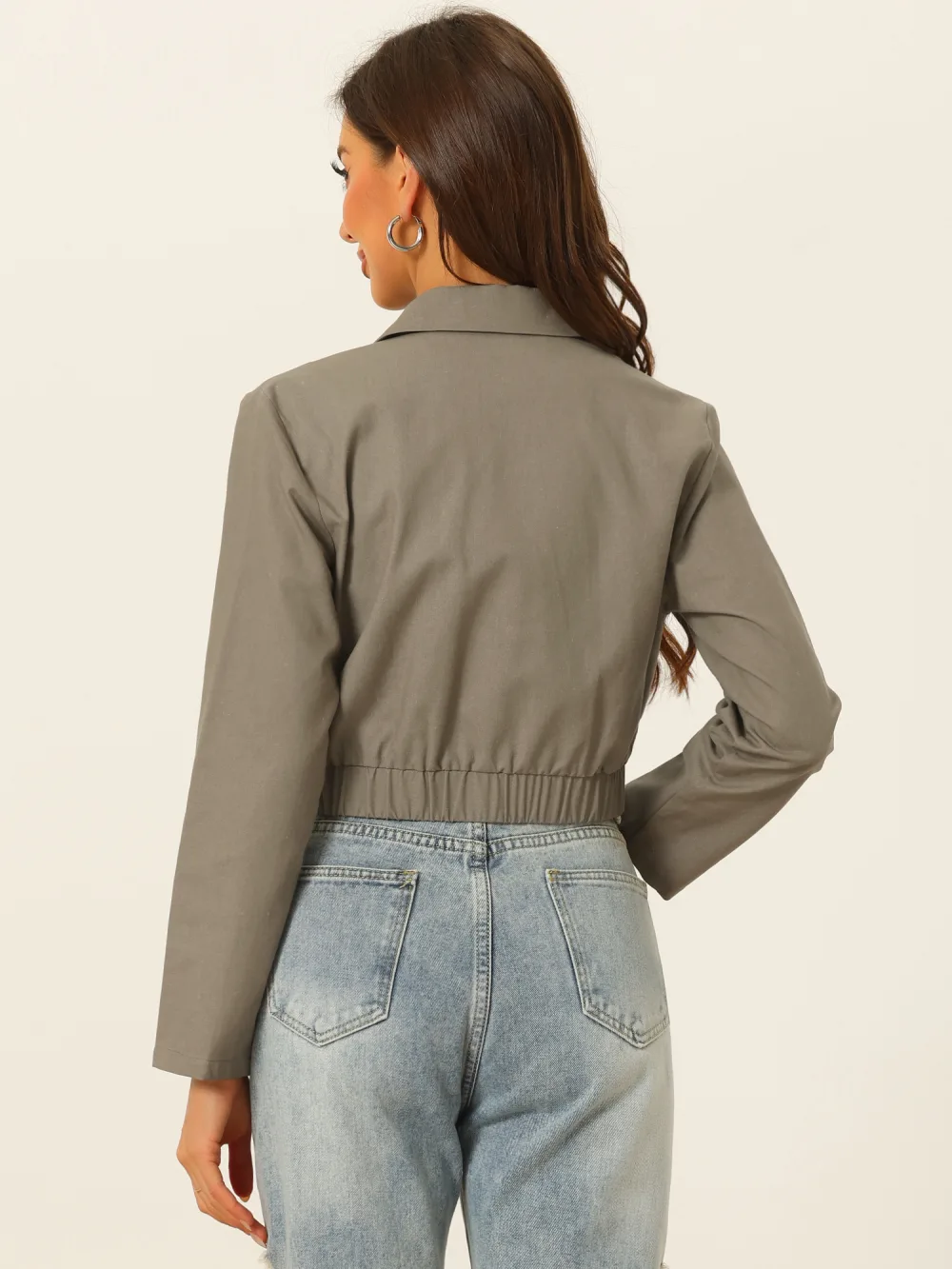 Allegra K- Zip Up Lightweight Cropped Bomber Jackets