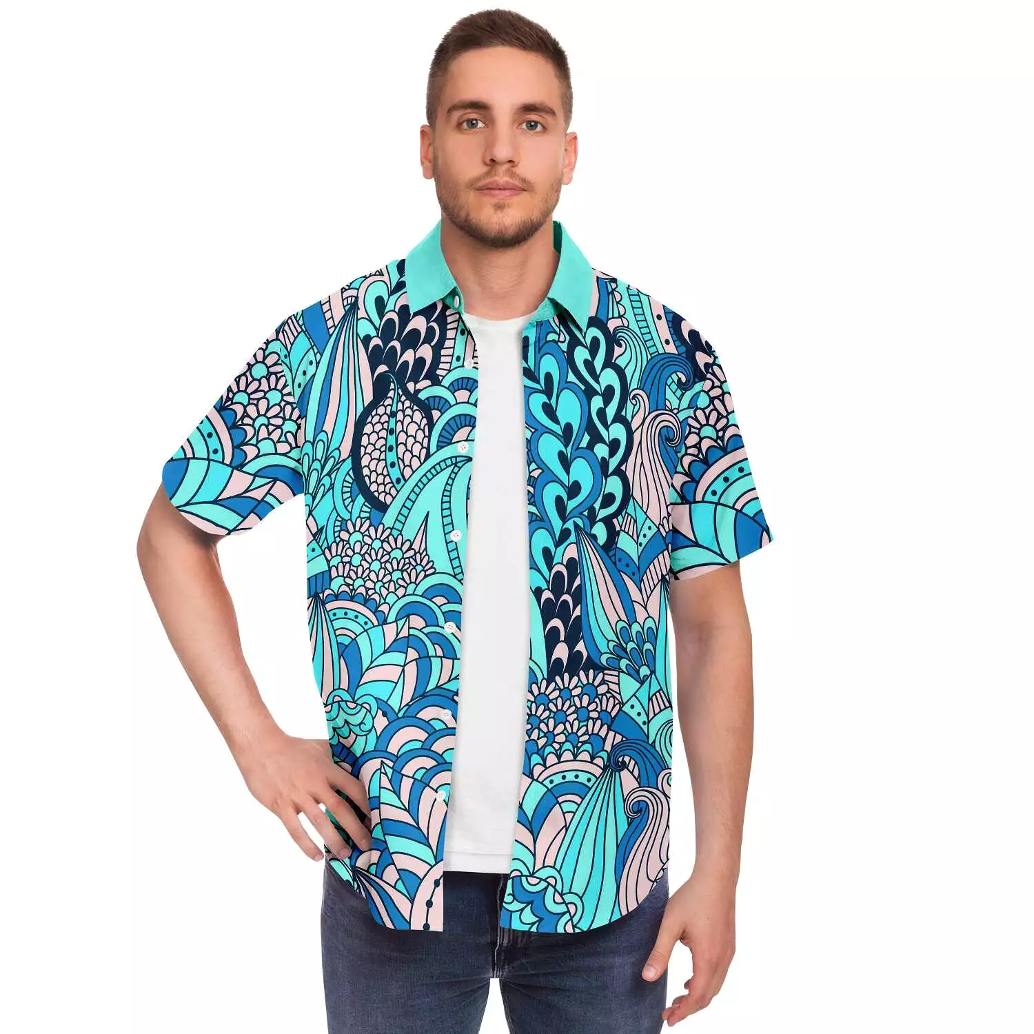 Aqua Amarillo Short Sleeve Button Down Shirt