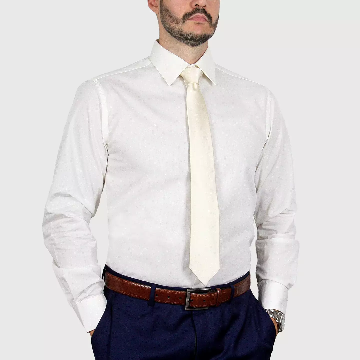 ARTURO Modern Fit Long Sleeve Ivory Dress Shirt