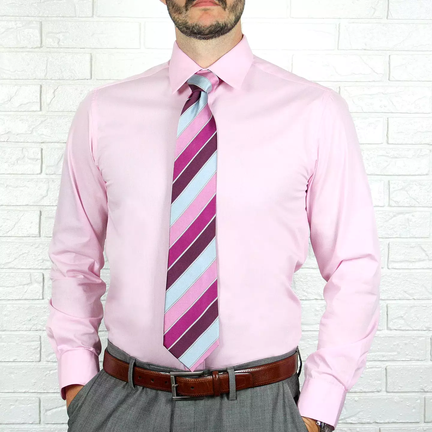 ARTURO Slim Fit Long Sleeve Pink Dress Shirt