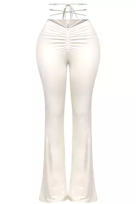 Ayanna Waist Tie Flare Pants (White Leather)