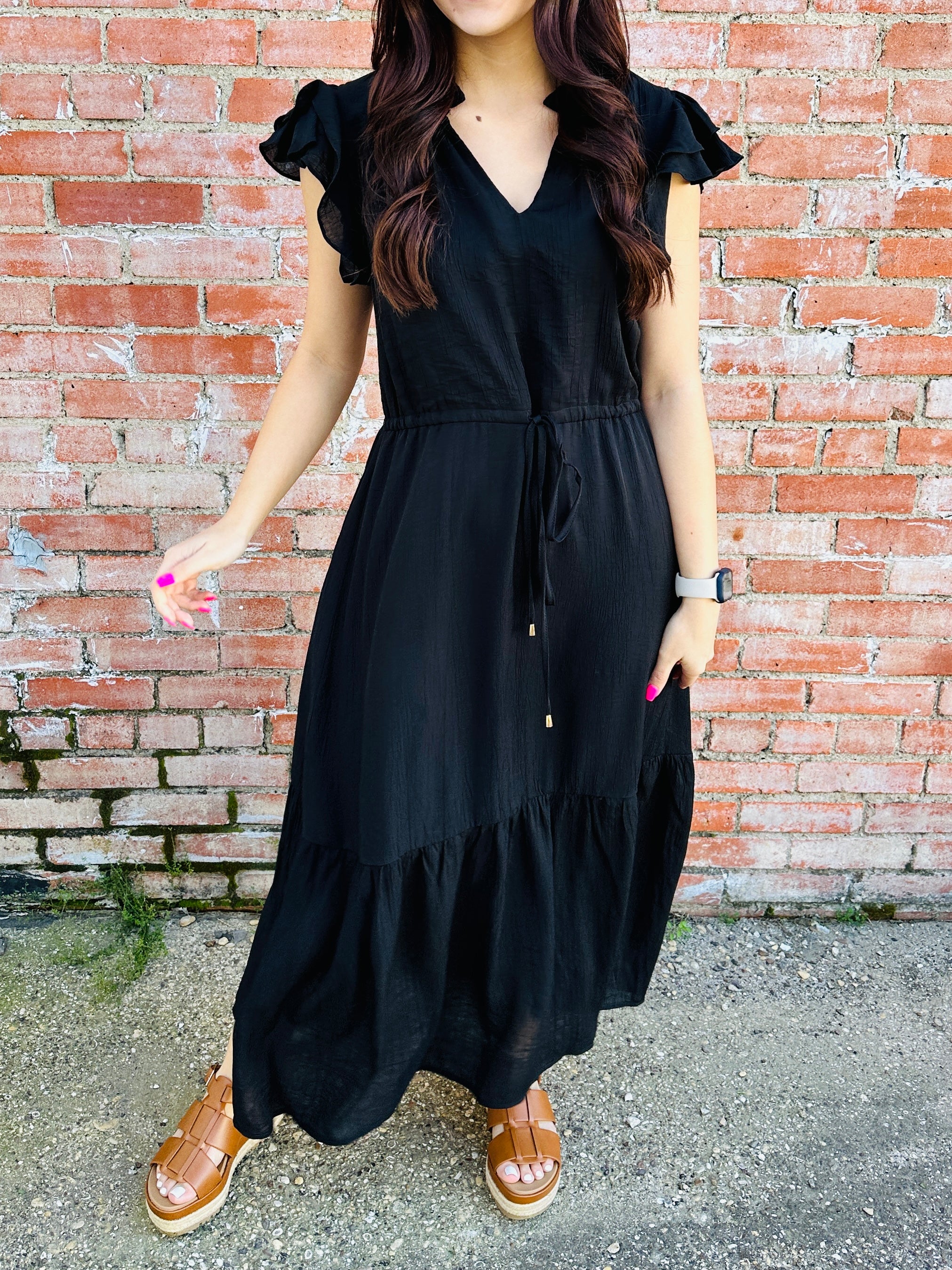 Become Your Best V-Neck Midi Dress  Black