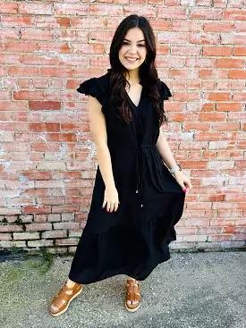 Become Your Best V-Neck Midi Dress  Black