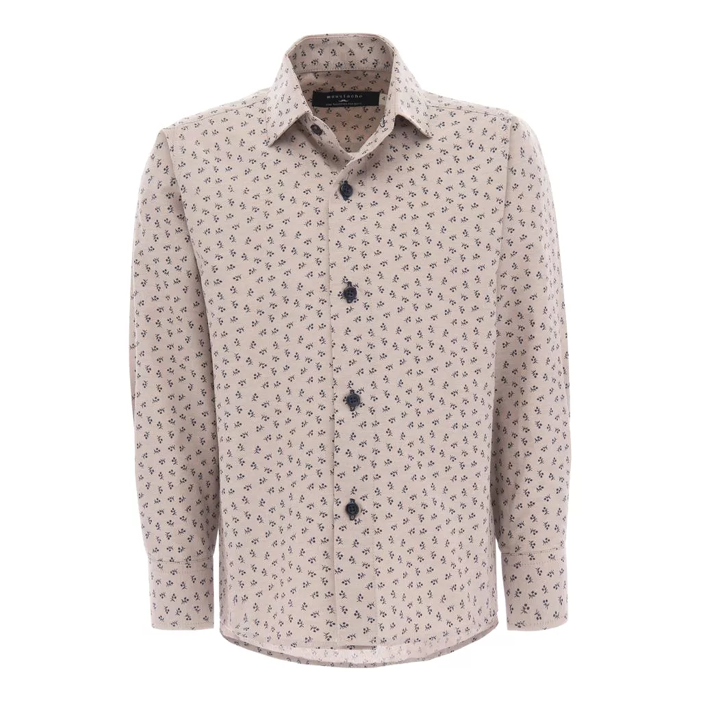 Beige Dandelion Print Dress Shirt