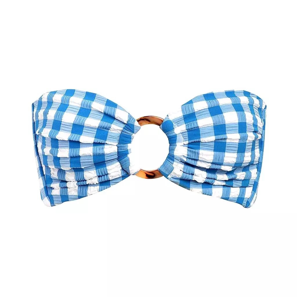 Blue Gingham Tori Ties Bandeau Bikini Top