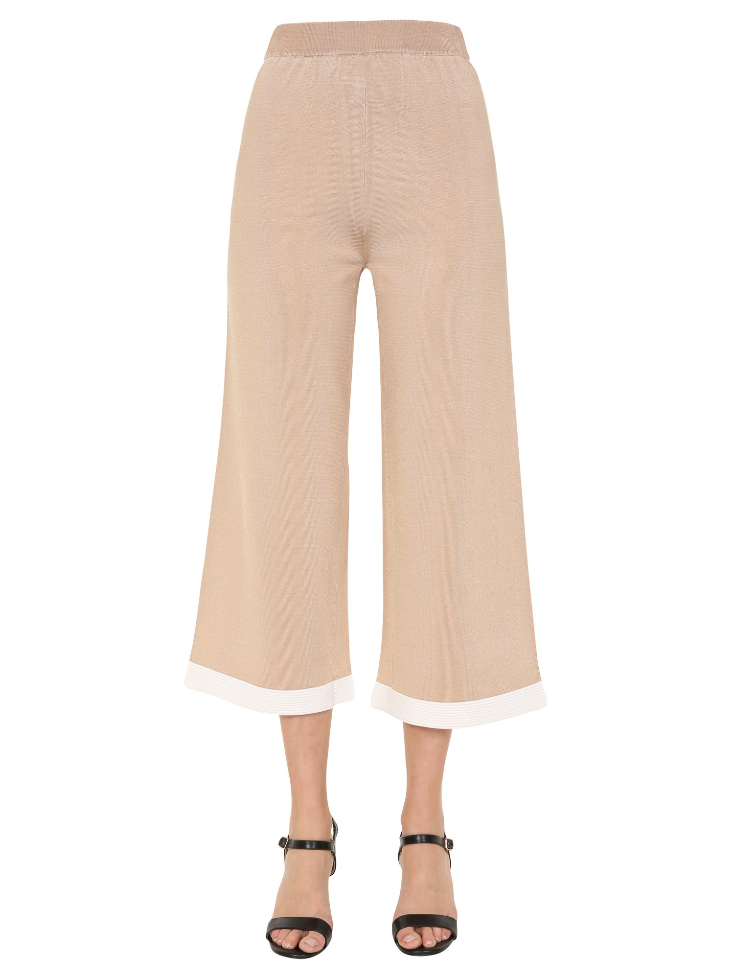 BOUTIQUE MOSCHINO    VISCOSE KNIT CROPPED PANTS WITH CONTRASTING PROFILES