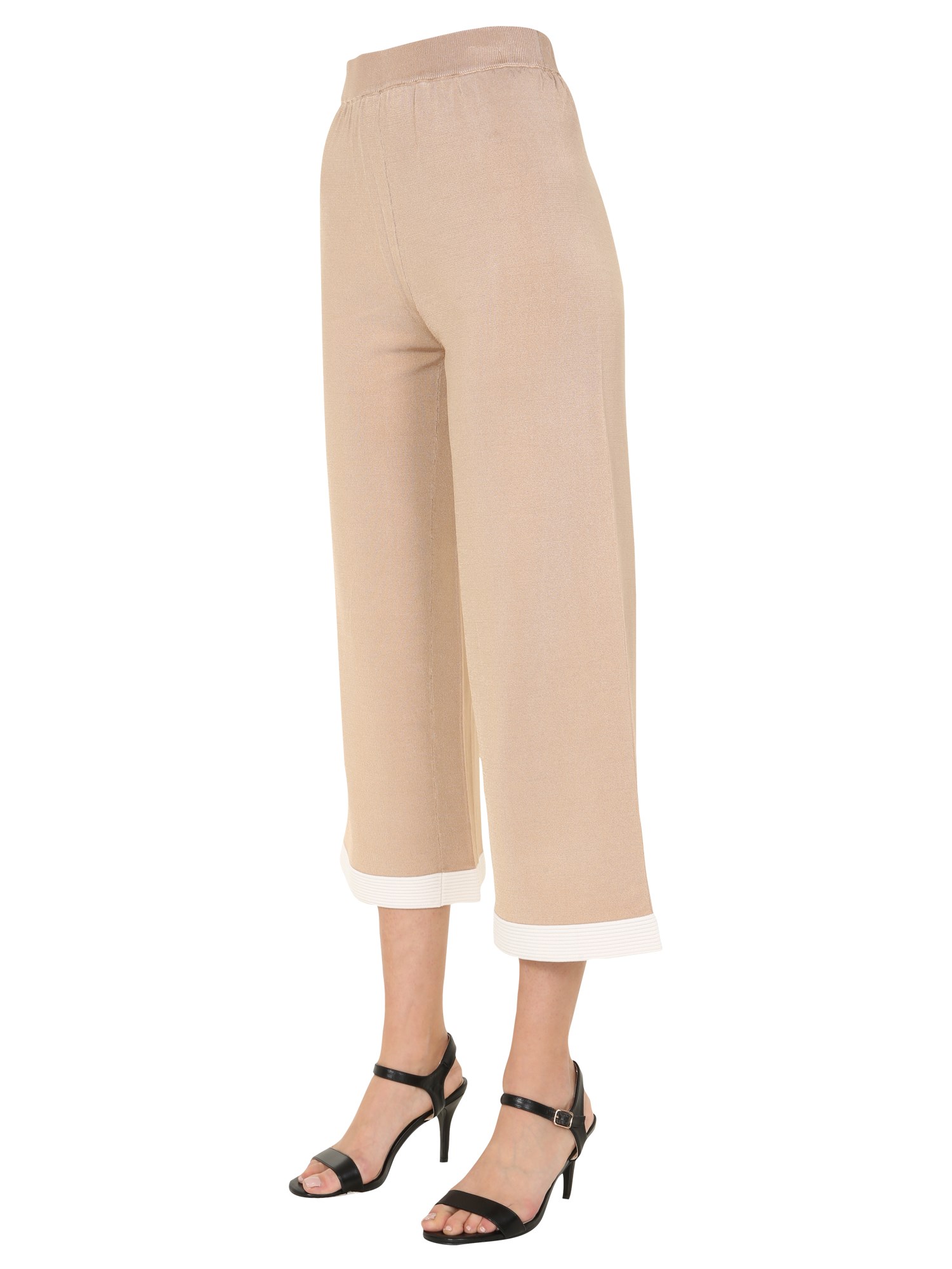 BOUTIQUE MOSCHINO    VISCOSE KNIT CROPPED PANTS WITH CONTRASTING PROFILES