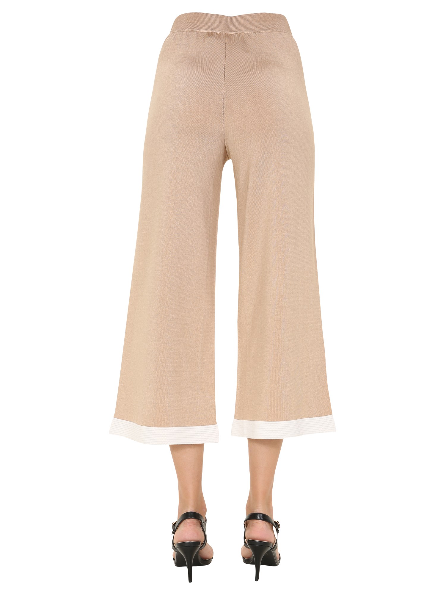 BOUTIQUE MOSCHINO    VISCOSE KNIT CROPPED PANTS WITH CONTRASTING PROFILES