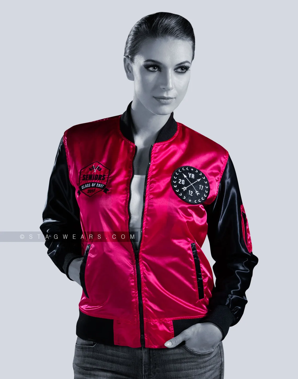 Custom Satin Bomber Jackets | Women Pink Bomber Jacket