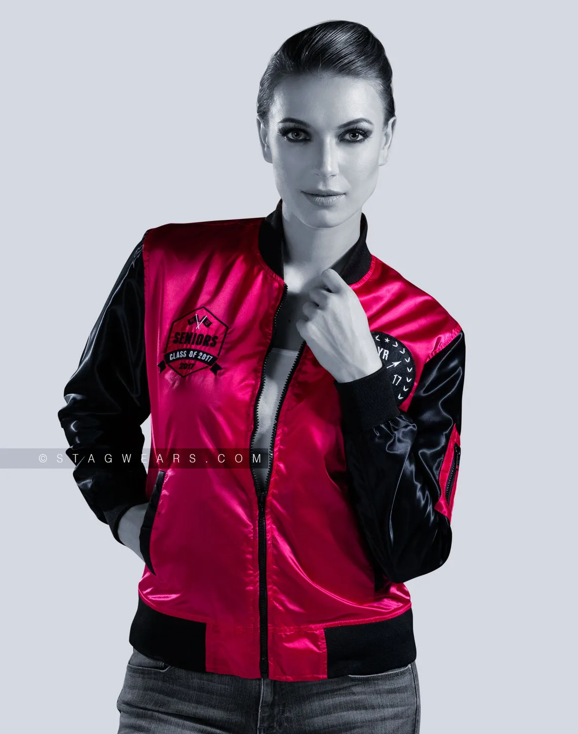 Custom Satin Bomber Jackets | Women Pink Bomber Jacket