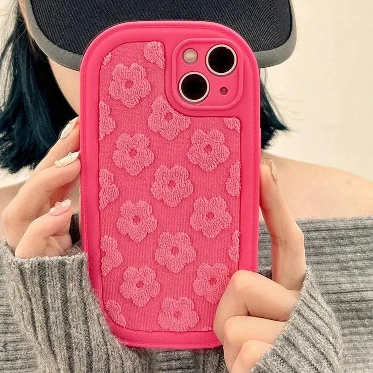 Cute Floral Embroidery Phone Case for iPhone 11, 12, 13, 14, 15, Pro Max, and Plus Models