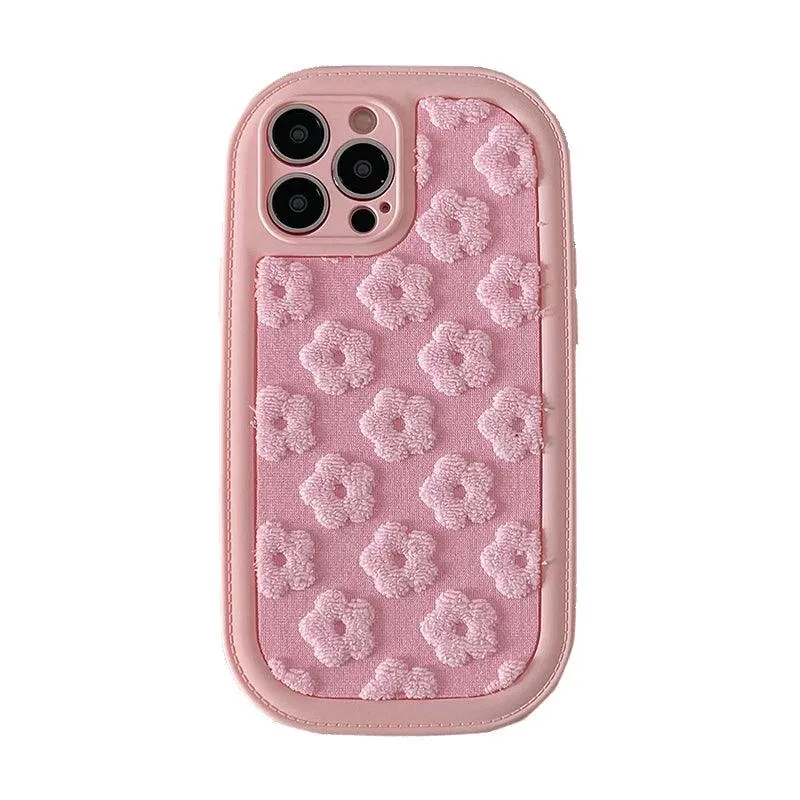 Cute Floral Embroidery Phone Case for iPhone 11, 12, 13, 14, 15, Pro Max, and Plus Models