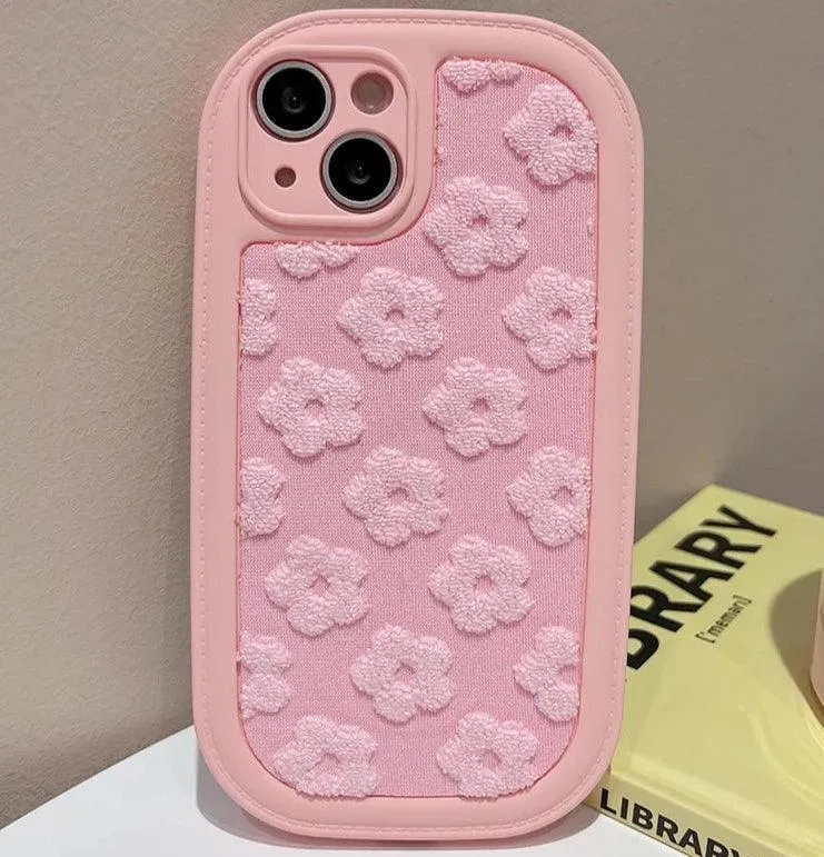 Cute Floral Embroidery Phone Case for iPhone 11, 12, 13, 14, 15, Pro Max, and Plus Models