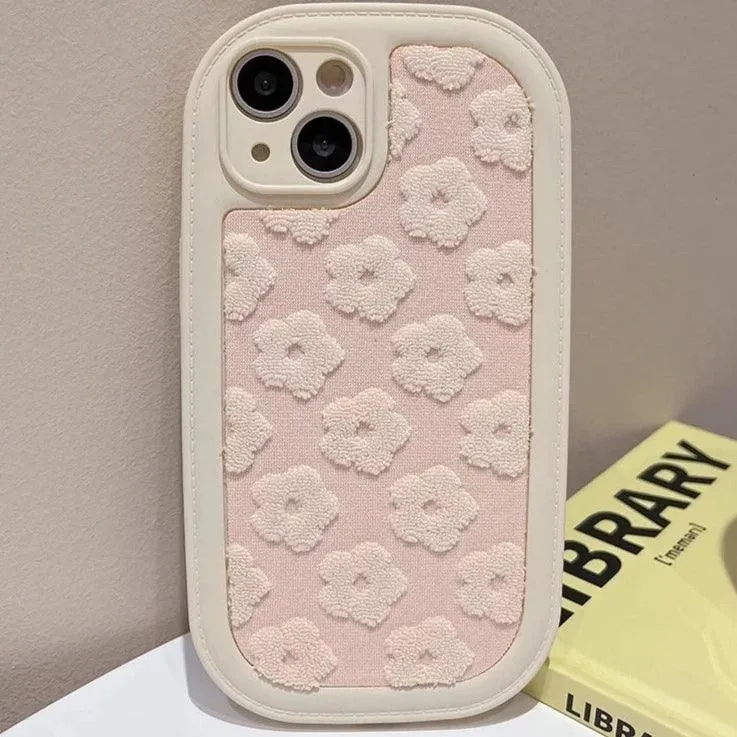 Cute Floral Embroidery Phone Case for iPhone 11, 12, 13, 14, 15, Pro Max, and Plus Models