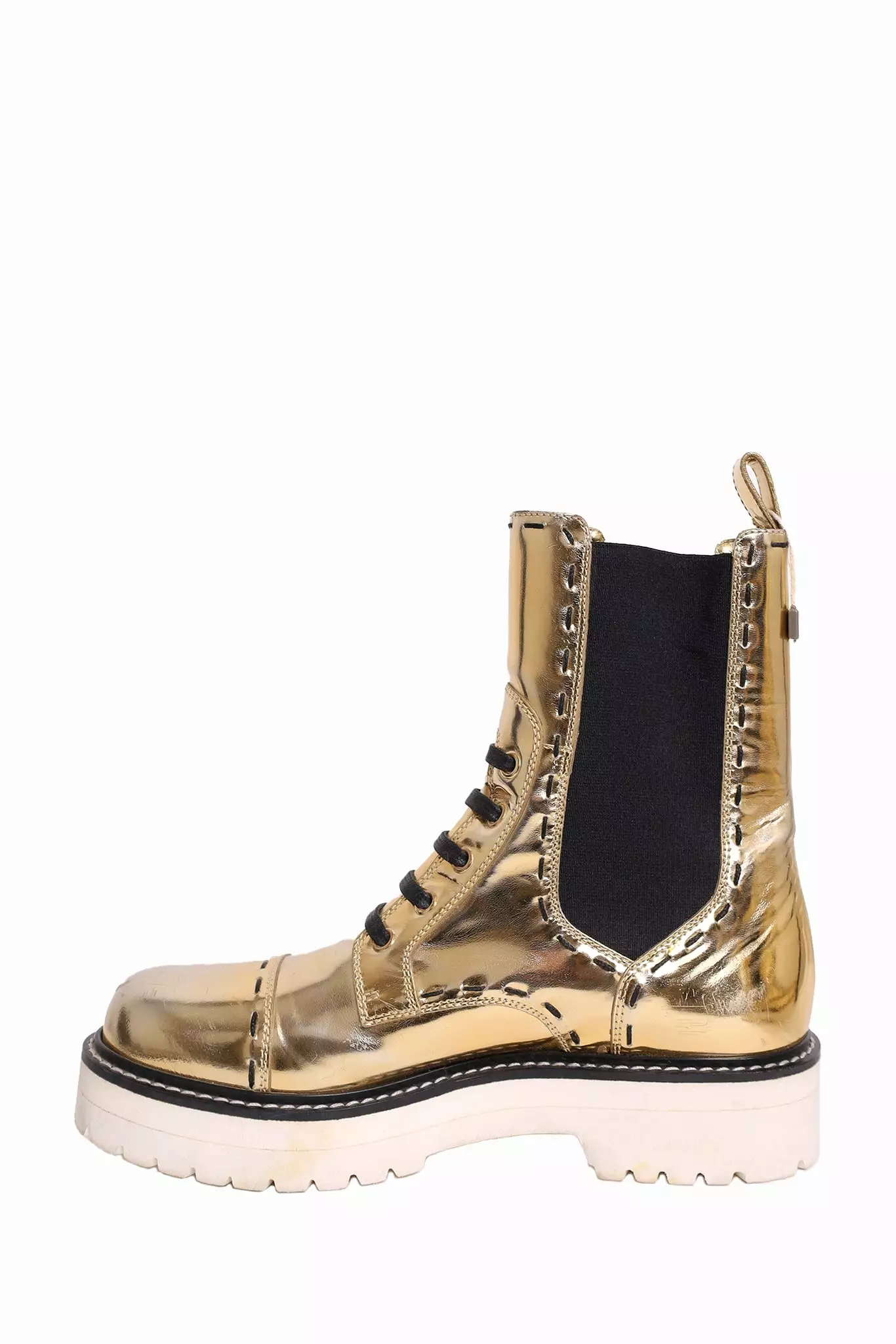 Dolce & Gabbana Gold Metallic Leather Mid Calf Boots Size 37.5