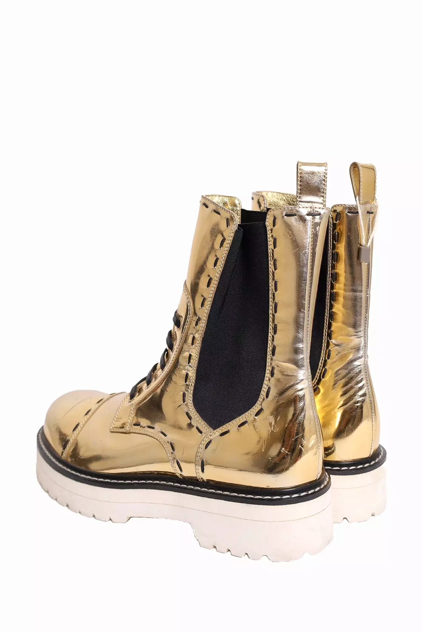 Dolce & Gabbana Gold Metallic Leather Mid Calf Boots Size 37.5