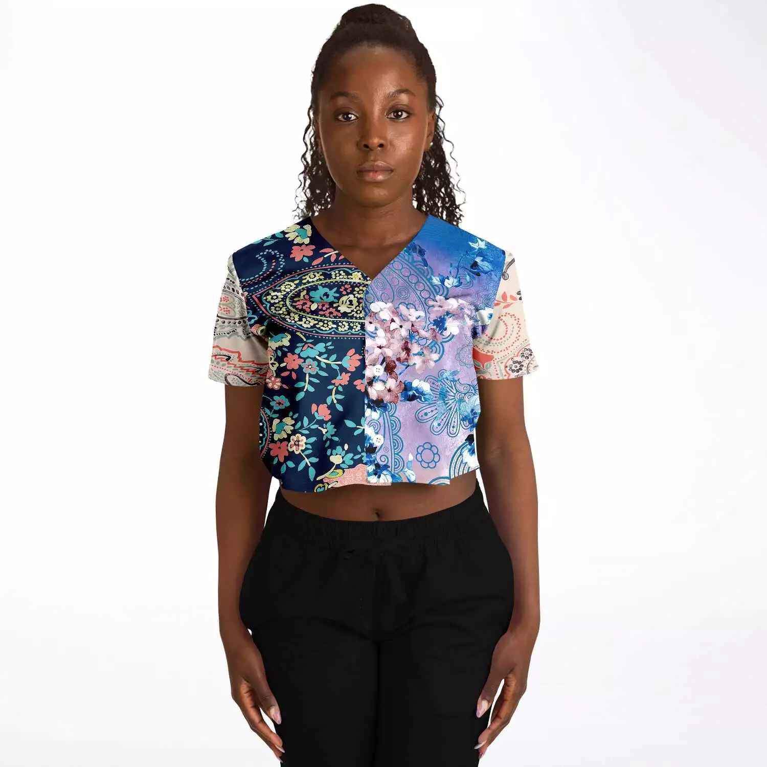 Dolores Park Paisley Cropped Button Front Jersey