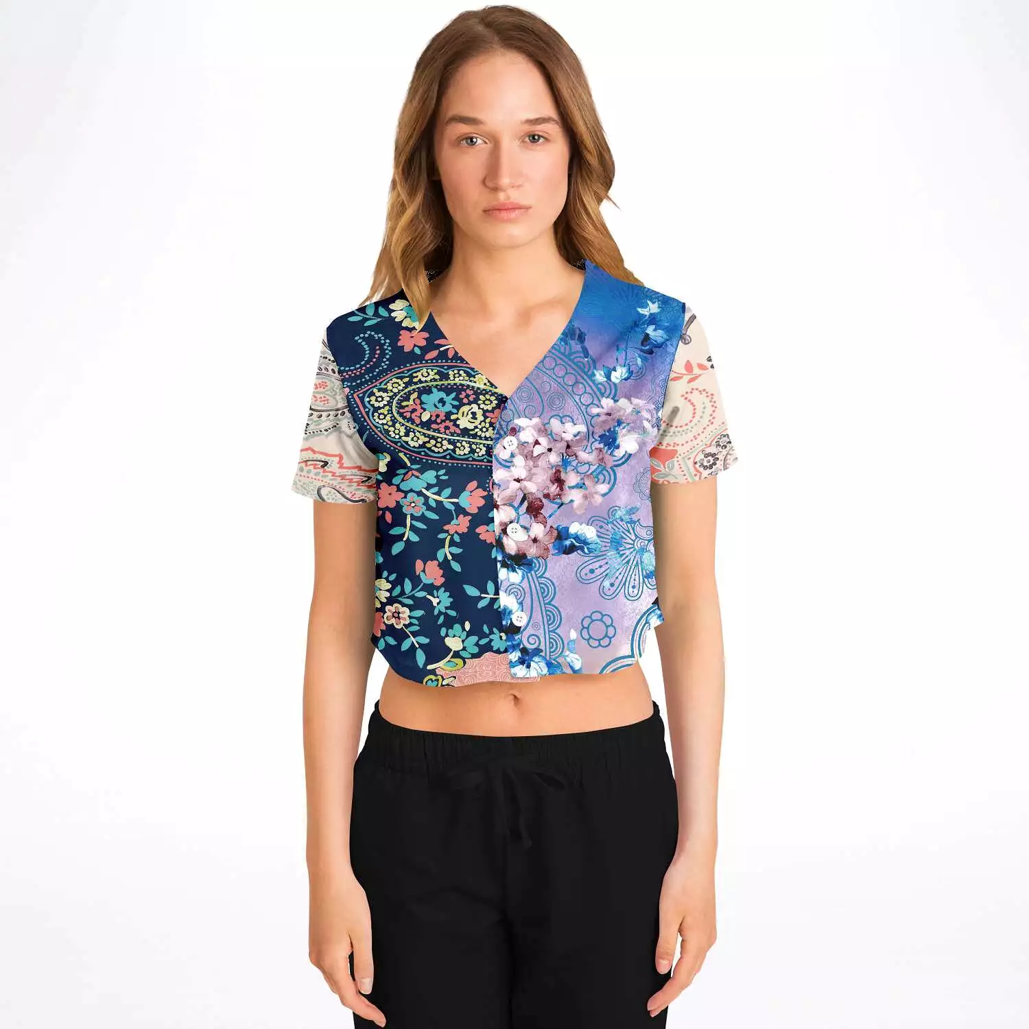 Dolores Park Paisley Cropped Button Front Jersey