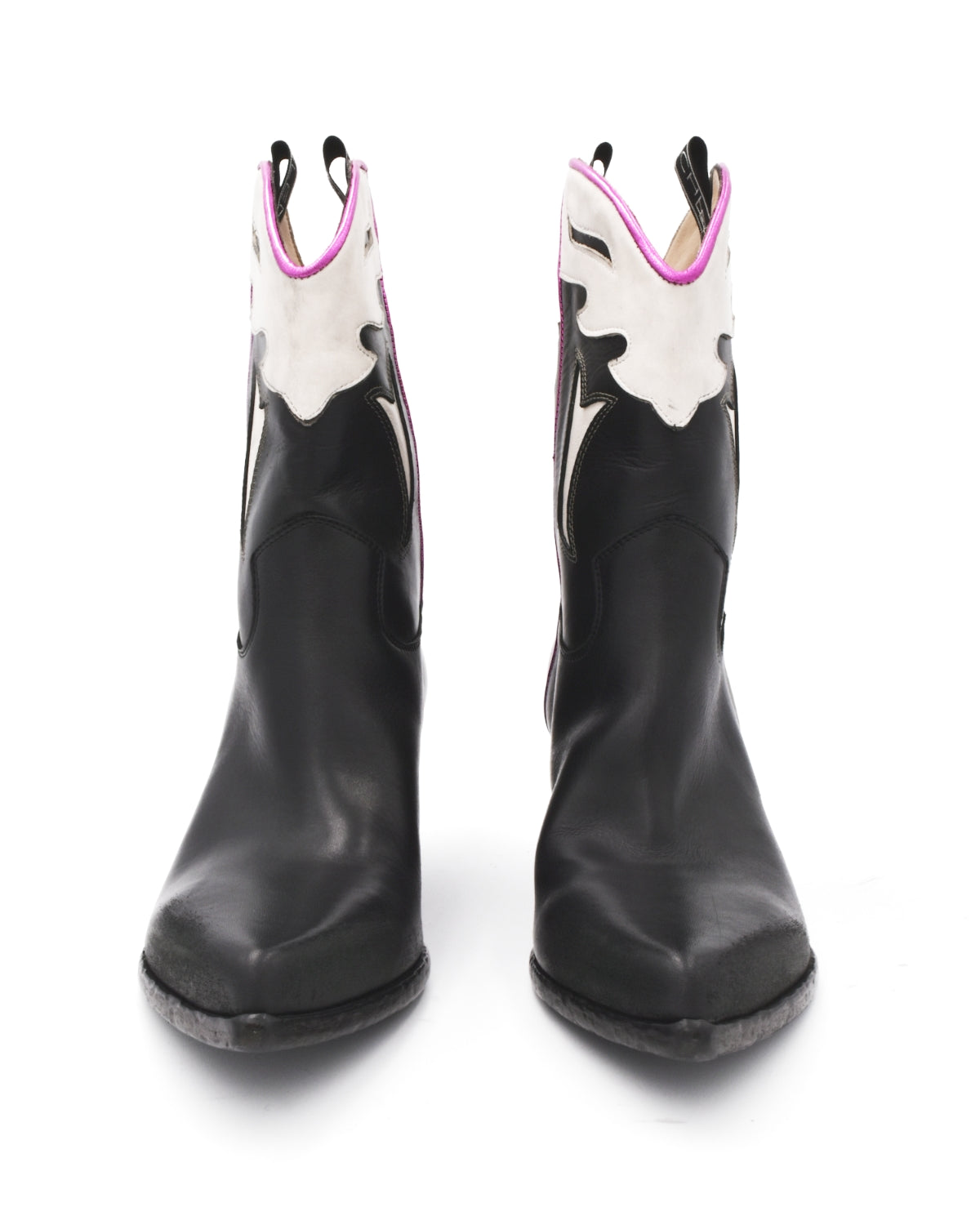 Elena Iachi Black White & Pink Western Ankle Boot