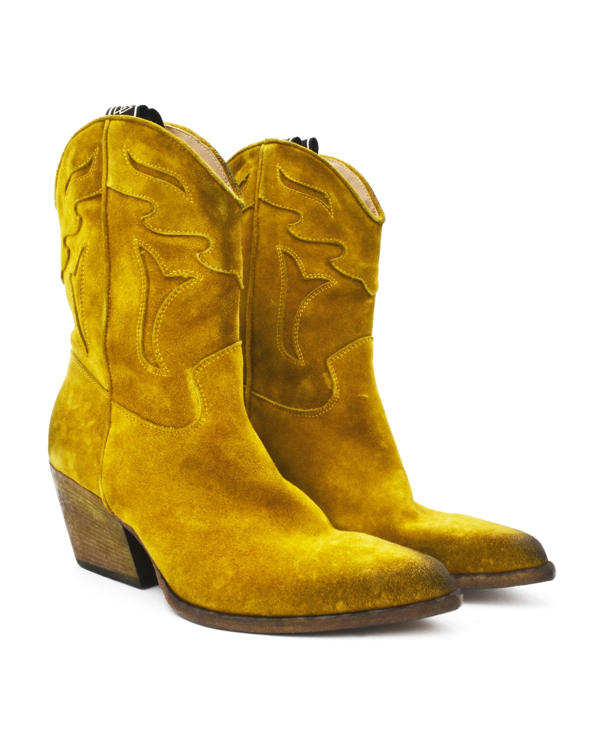 Elena Iachi Citron Yellow Dip-Dyed Suede Western Boot