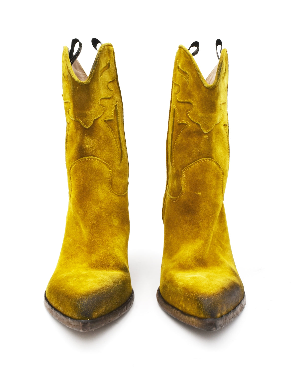 Elena Iachi Citron Yellow Dip-Dyed Suede Western Boot