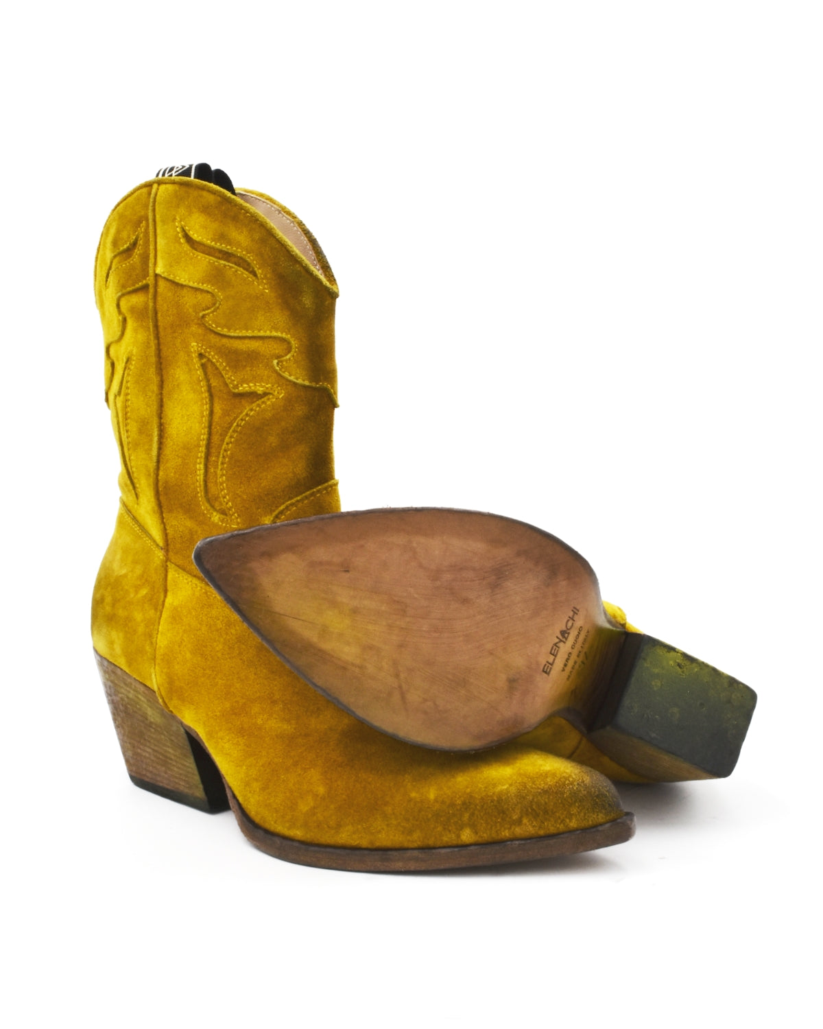 Elena Iachi Citron Yellow Dip-Dyed Suede Western Boot