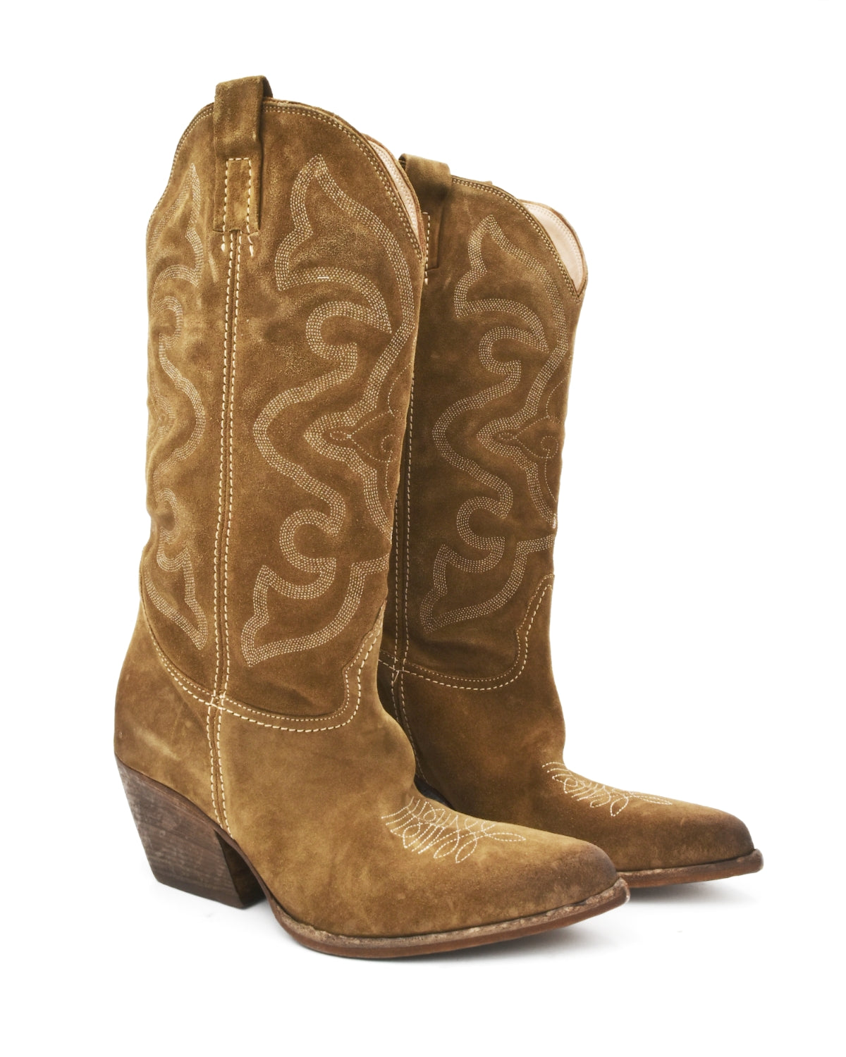 Elena Iachi Tall Brown Suede Contrast Stitched Western Boot