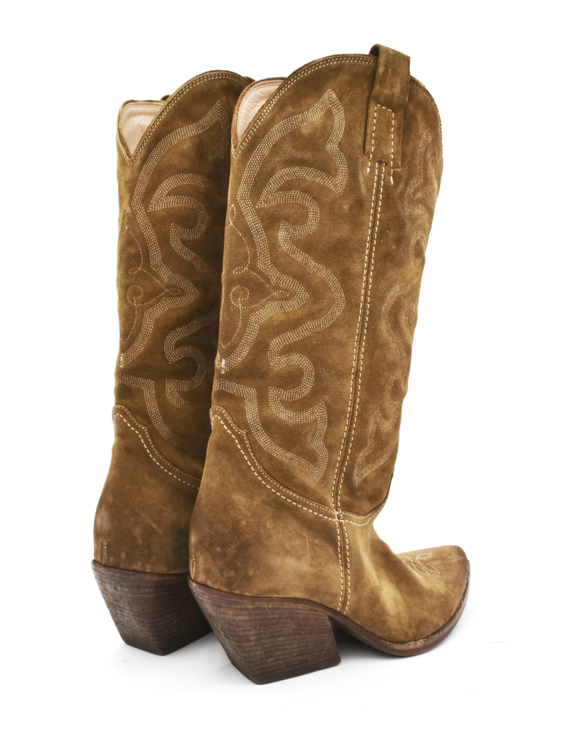 Elena Iachi Tall Brown Suede Contrast Stitched Western Boot