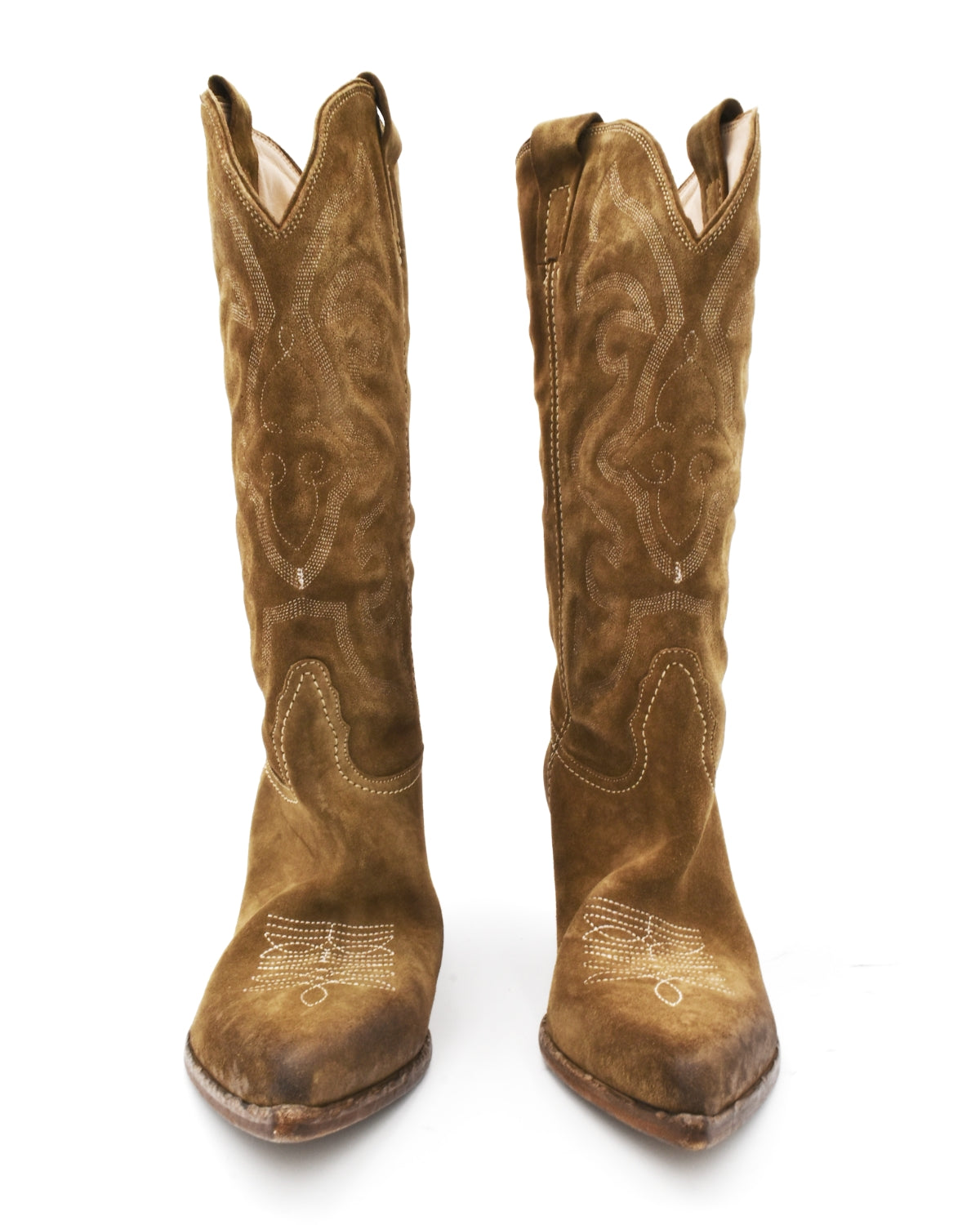 Elena Iachi Tall Brown Suede Contrast Stitched Western Boot