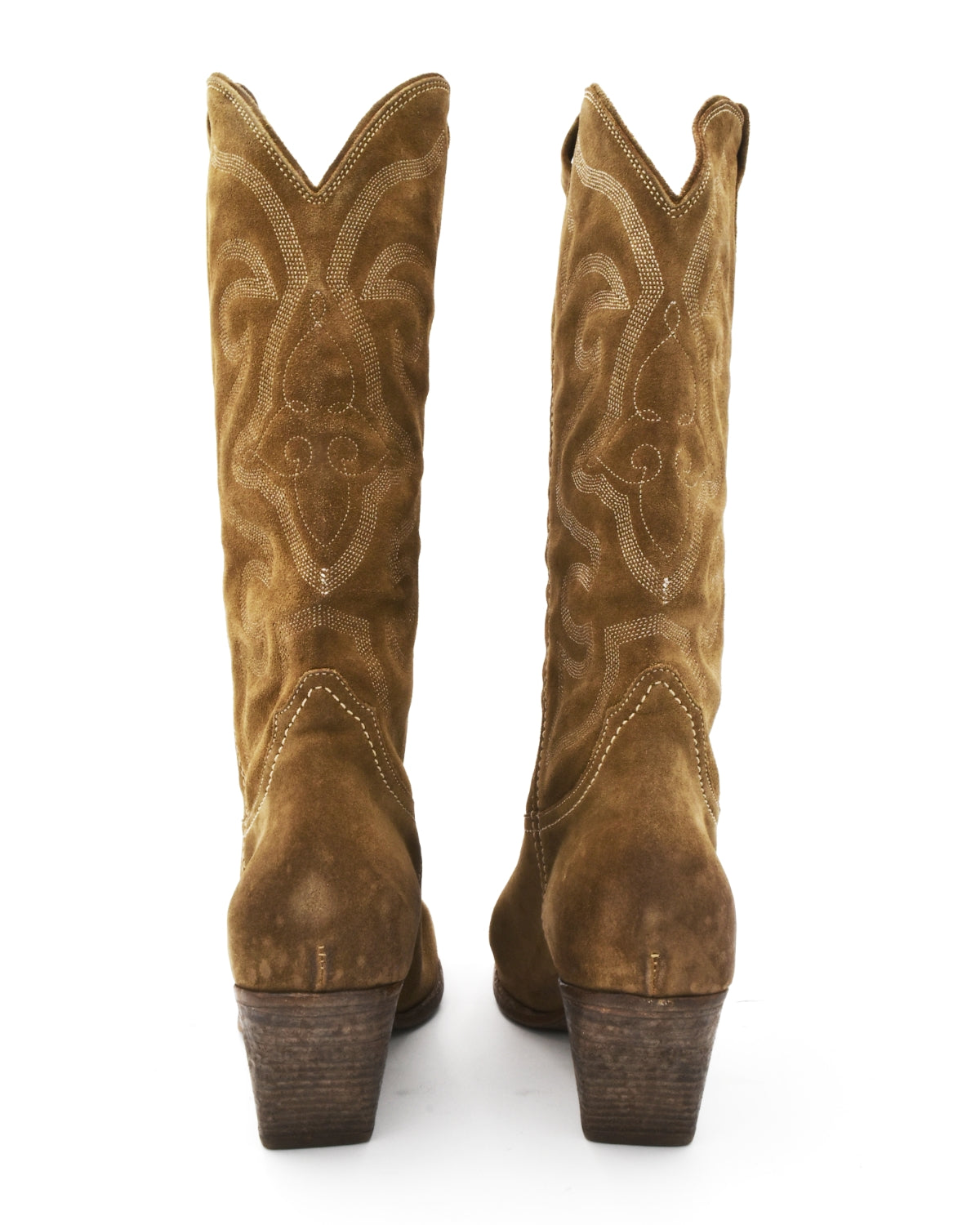 Elena Iachi Tall Brown Suede Contrast Stitched Western Boot