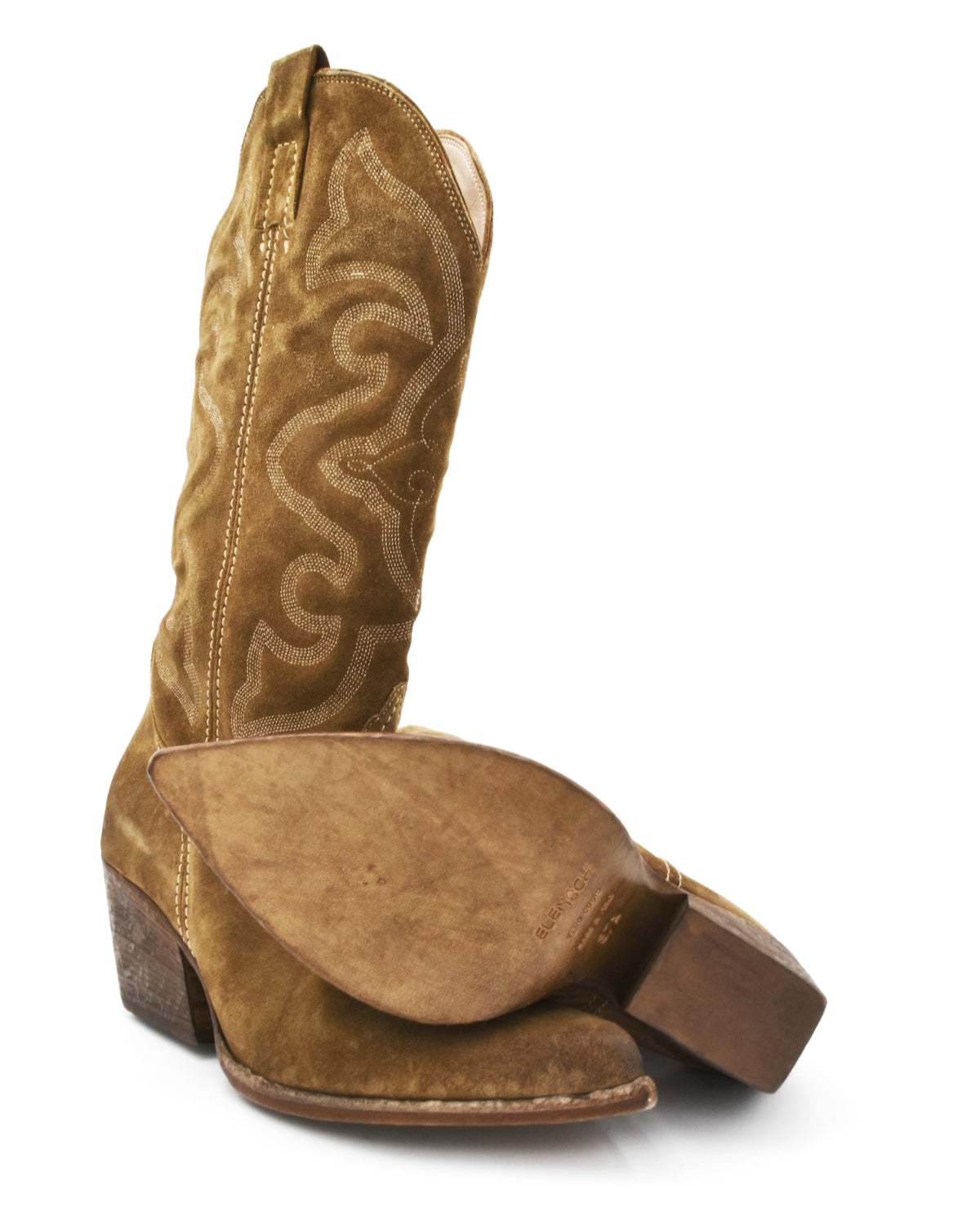 Elena Iachi Tall Brown Suede Contrast Stitched Western Boot