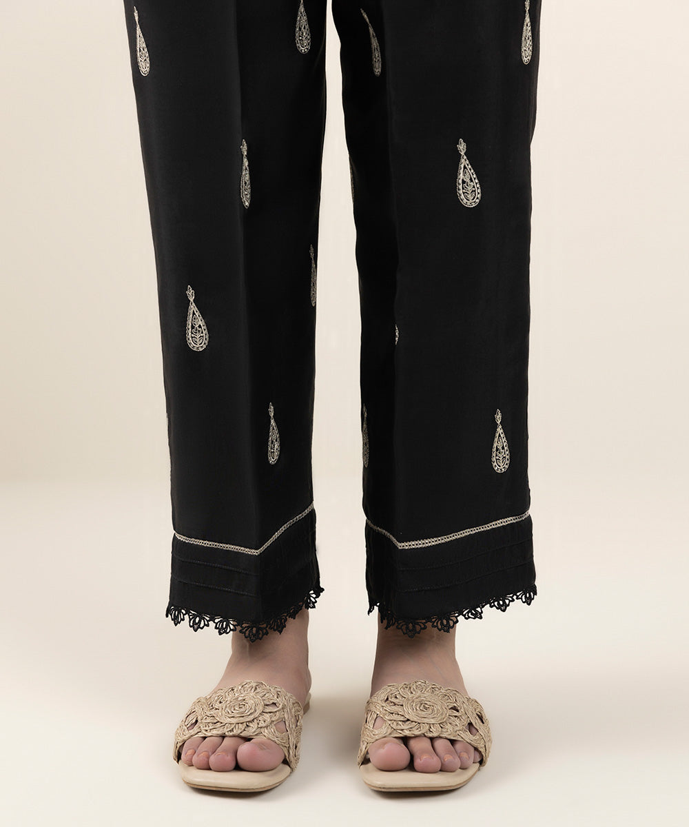 Embroidered Silk Cigarette Pants