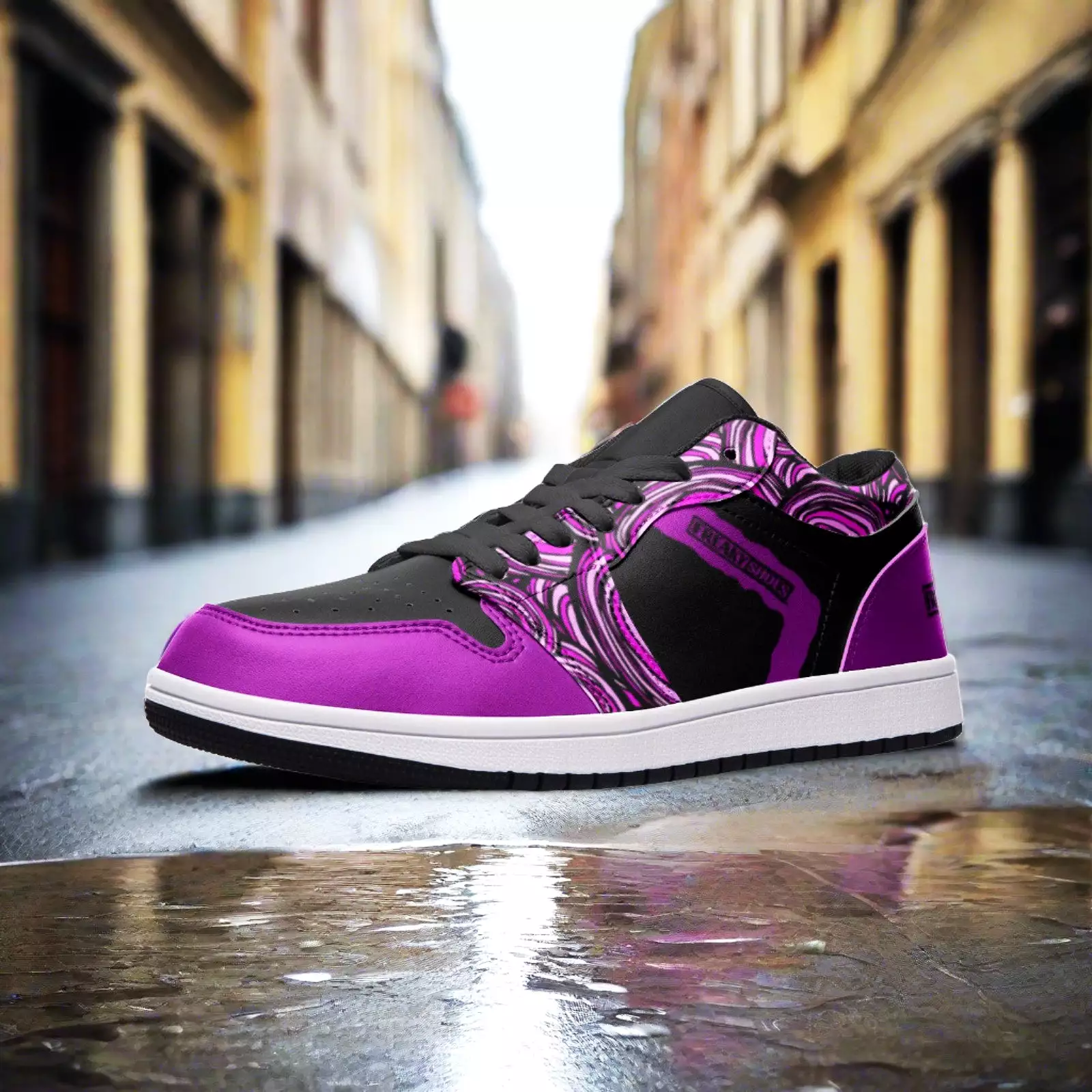 Freaky Shoes Black and Purple Unisex Low Top Leather Sneakers